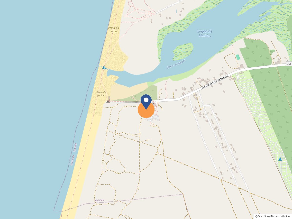 Mapa da zona da Praia de Melides com a localização do Tété